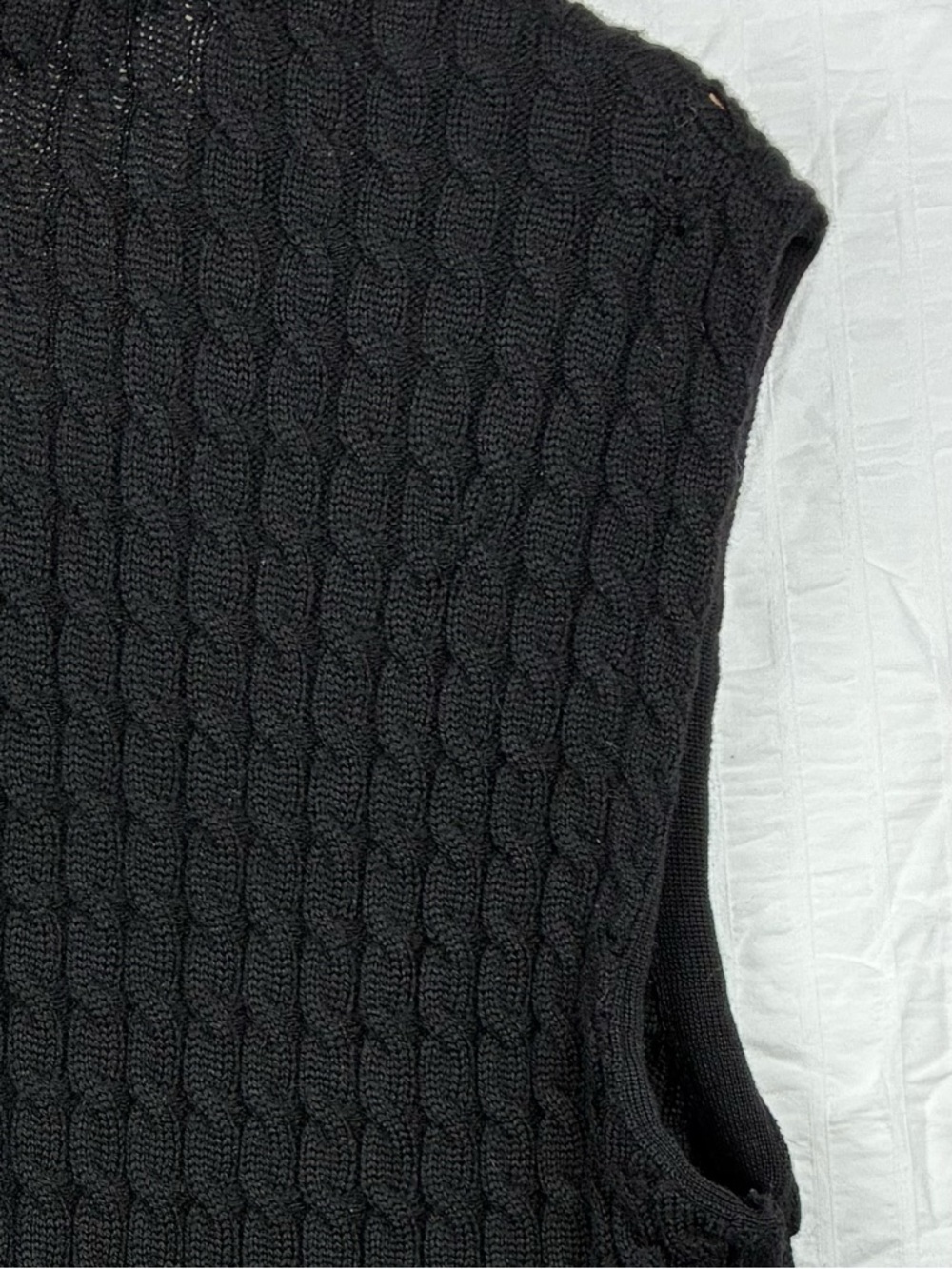 Vintage J Peterman Wool Vest Cable Knit Black Italy Preppy Academia L - Picture 6 of 8